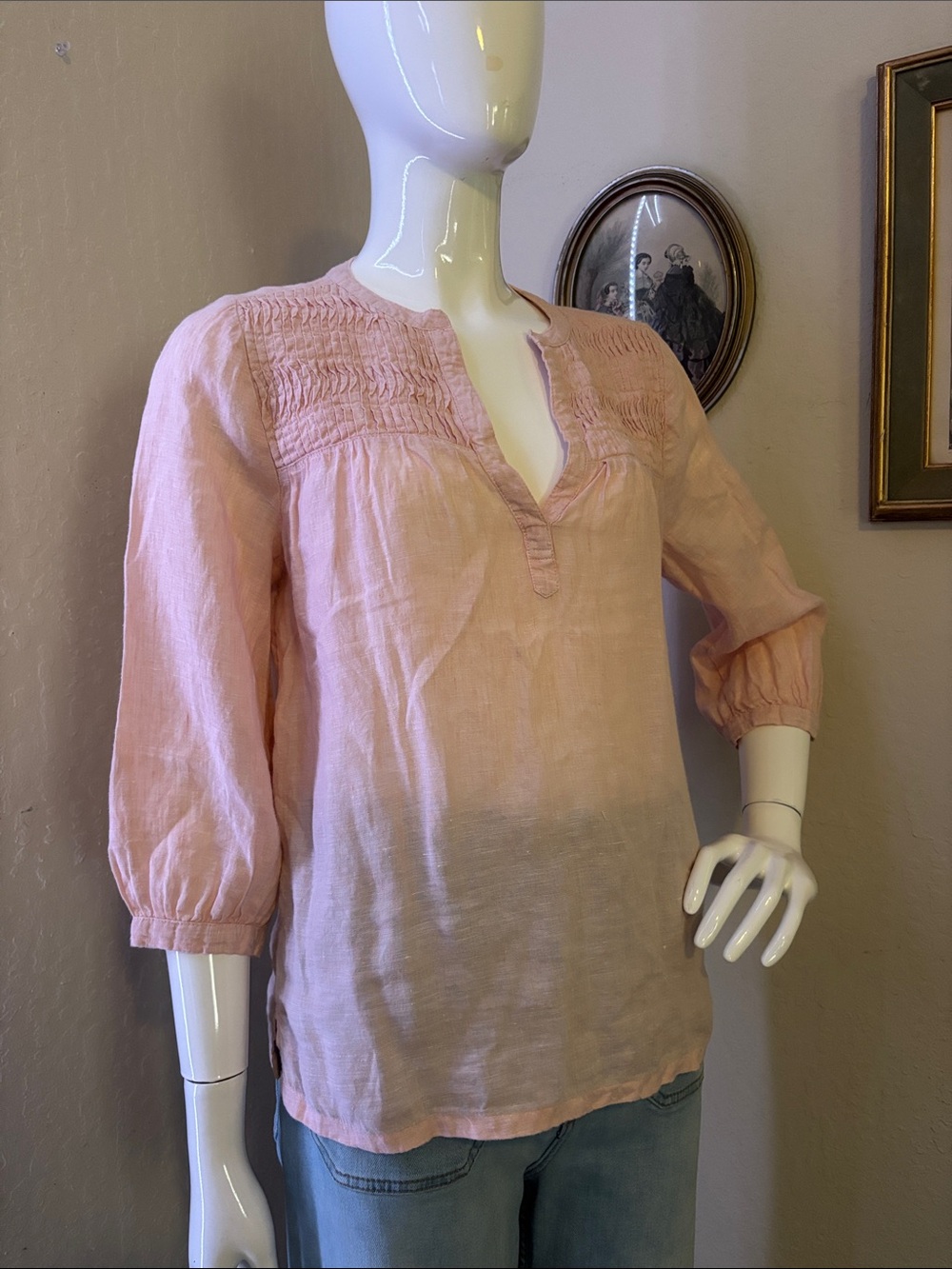 Joie Light Pink Smocked Yoke Peasant Top